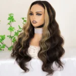 Brown With Blonde Color Balayage Highlight 6×5 Lace Glueless Body Wave Human Hair Wig - Image 5