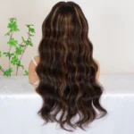 Brown With Blonde Color Balayage Highlight 6×5 Lace Glueless Body Wave Human Hair Wig - Image 6