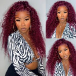 99J Burgundy Color Deep Wave Curly Human Hair Wig 6×5 Wear Go 13×4 HD Lace Front Wig - Image 2