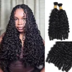 Burmese Curly Bulk Human Hair Extensions for Boho Knotless Braiding No Weft 1/2/3 Bundle Natural Black
