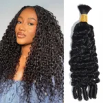 Burmese Curly Bulk Human Hair Extensions for Boho Knotless Braiding No Weft 1/2/3 Bundle Natural Black - Image 2