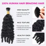Burmese Curly Bulk Human Hair Extensions for Boho Knotless Braiding No Weft 1/2/3 Bundle Natural Black - Image 4