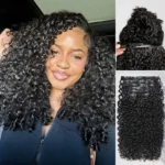 Burmese Curly Finger Coliy Ends Seamless/Invisible Clip in Human Hair Extensions 7pcs with Free Gift