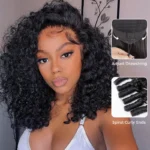 Burmese Curly C Side Part With Baby Hair 6×5 Lace Glueless Short Human Hair Wig 180% Density - Image 2