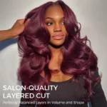 Brown/Dark Burgundy Color Pre Styled Butterfly Layered Cut Loose Body Wave 6×5 Glueless Closure Wig - Image 10