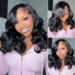 Loose Body Wave Layer Cut C-Side Part Human Hair Wig With Baby Hair Pull Go Glueless