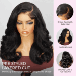 Loose Body Wave Layer Cut C-Side Part Human Hair Wig With Baby Hair Pull Go Glueless - Image 5