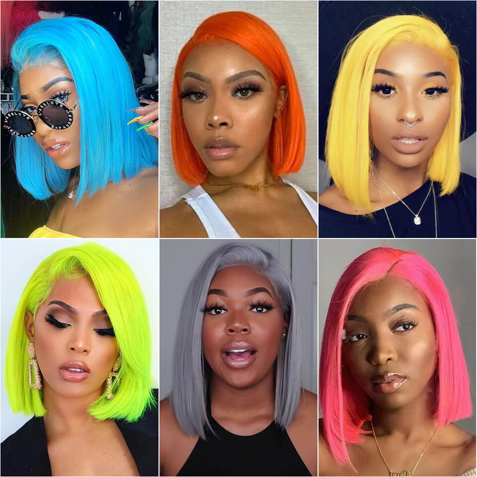 Colorful Straight Bob 13×4 Lace Front Wig Blue Orange Pink Green Grey Yellow Color Colorful Straight Bob 13×4 Lace Front Wig Blue Orange Pink Green Grey Yellow Color - Image 1
