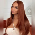 Layered Cut Copper Brown Color Human Hair Straight Glueless 6×5 Closure Wig Medium Length