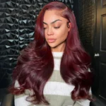 Pre Styled Butterfly Layered Cut Loose Body Wave Dark Burgundy Color 6×5 Glueless Closure Wig 250% Density - Image 7