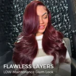 Brown/Dark Burgundy Color Pre Styled Butterfly Layered Cut Loose Body Wave 6×5 Glueless Closure Wig - Image 11