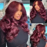 Pre Styled Butterfly Layered Cut Loose Body Wave Dark Burgundy Color 6×5 Glueless Closure Wig 250% Density - Image 5