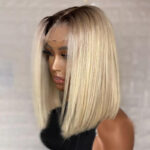 4/613 Blonde Bob Wigs With Dark Brown Roots Ombre 1B/613 13×4 Lace Front Bob Wigs - Image 8