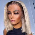 4/613 Blonde Bob Wigs With Dark Brown Roots Ombre 1B/613 13×4 Lace Front Bob Wigs - Image 6