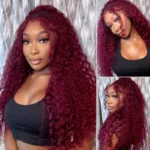 99J Burgundy Color Deep Wave Curly Human Hair Wig 6×5 Wear Go 13×4 HD Lace Front Wig - Image 5