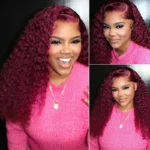 99J Burgundy Color Deep Wave Curly Human Hair Wig 6×5 Wear Go 13×4 HD Lace Front Wig - Image 6