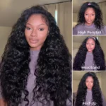 Beach Curly Wear Go Half Wig 100% Human Hair With Elastic Drawstring Seamless Flip Over Wig - Image 11