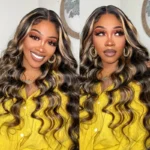 Balayage Highlight U Part Human Hair Wig Straight/Body Wave No Glue Protective Style Black with Blonde Highlight - Image 11