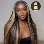 Balayage Highlight U Part Human Hair Wig Straight/Body Wave No Glue Protective Style Black with Blonde Highlight - Image 10