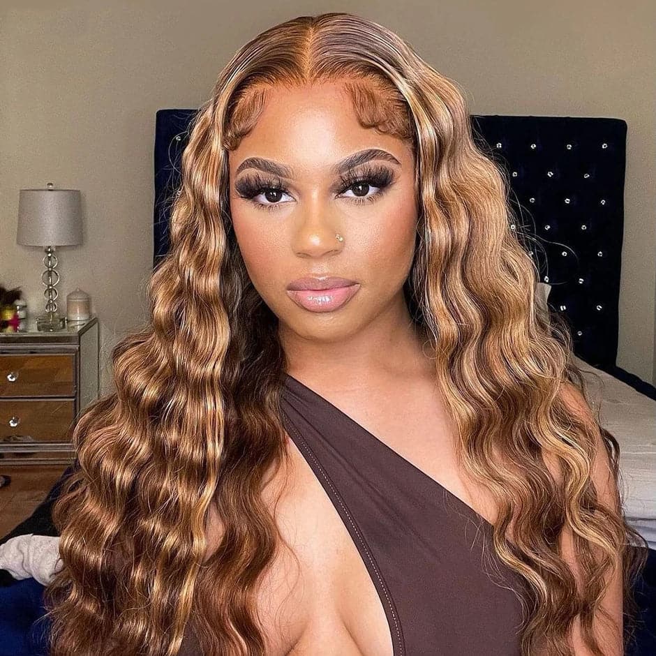 Highlight Loose Deep 6×5 13×4 HD Lace Front Wig Brown Mix Blonde Color Human Hair Wigs Highlight Loose Deep 6×5 13×4 HD Lace Front Wig Brown Mix Blonde Color Human Hair Wigs - Image 1