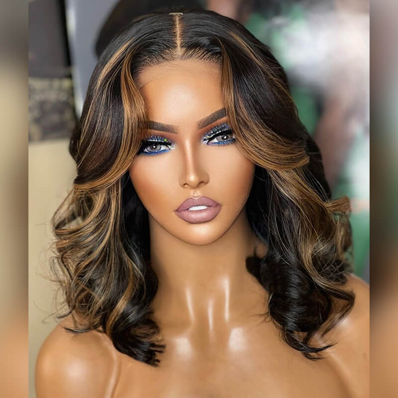 Highlight Short Human Hair Wig New Body Wave Beautiful Barrel Curls Glueless 6×5 Lace Closure Wig Highlight Short Human Hair Wig New Body Wave Beautiful Barrel Curls Glueless 6×5 Lace Closure Wig - Image 1