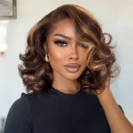 Highlight Color Short Body Wave Human Hair 6×5 HD Lace Front Wig Glueless Shoulder Length
