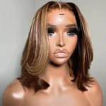 Blonde Highlight Pre Style Short Layered Cut Bob Wig Glueless 6×5 HD Lace Wig Wear Go