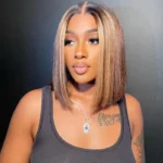Ombre Highlight Color 4/27 6×5 Lace Glueless Bob Wigs Straight Brown Mix Color 180% Density