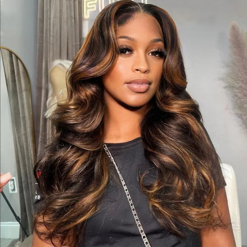 Highlight Body Wave Wig 13×4 Frontal Wig Colored 6×5 Pre Cut Lace Human Hair Wigs Highlight Body Wave Wig 13×4 Frontal Wig Colored 6×5 Pre Cut Lace Human Hair Wigs - Image 1