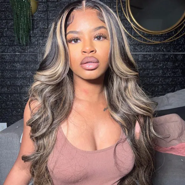 Wear Go Balayage Highlight Body Wave Wig Pre-Cut 6×5 Lace Straight Hair Glueless Wig Black With Blonde Highlight Wear Go Balayage Highlight Body Wave Wig Pre-Cut 6×5 Lace Straight Hair Glueless Wig Black With Blonde Highlight - Image 1