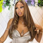 Trendy Layered Cut Highlight Color Straight Human Hair Wear Go Glueless 6×5 HD Lace Wig Plucked & Bleached - Image 2