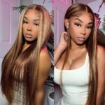 Highlight Honey Blonde Straight Hair Lace Front Wigs 180% Density