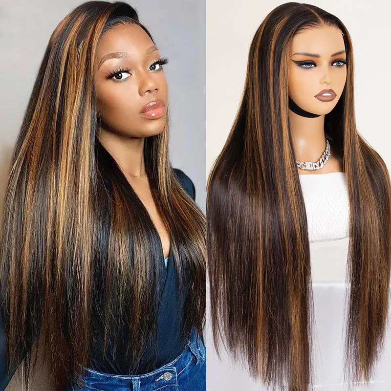 Highlight Straight Wig 13×4 HD Frontal Wig Colored 6×5 Wear Go Glueless Human Hair Wigs Highlight Straight Wig 13×4 HD Frontal Wig Colored 6×5 Wear Go Glueless Human Hair Wigs - Image 1