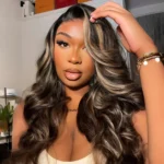 Balayage Highlight U Part Human Hair Wig Straight/Body Wave No Glue Protective Style Black with Blonde Highlight - Image 3