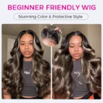 Balayage Highlight U Part Human Hair Wig Straight/Body Wave No Glue Protective Style Black with Blonde Highlight - Image 2
