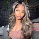 Balayage Highlight Body Wave/Straight 6×5 13×4 HD Lace Frontal Human Hair Wig Black With Blonde Highlight - Image 8