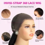 Drawstring Water Wave 360 Lace Frontal Wigs Invisi-Strap Wet and Wavy Human Hair Plucked & Bleached - Image 14