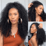 Kinky Curly Half Wig Glueless Install 100% Human Hair Adjustable Drawstring Beginner Friendly