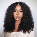 Kinky Curly V Part Human Hair Wig Pull Go Drawstring Glueless Wig For Beginner 180% Density - Image 6