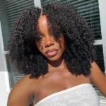 Kinky Curly V Part Human Hair Wig Pull Go Drawstring Glueless Wig For Beginner 180% Density - Image 4