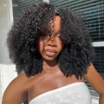 Kinky Curly V Part Human Hair Wig Pull Go Drawstring Glueless Wig For Beginner 180% Density - Image 3