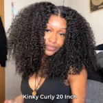 Kinky Curly V Part Human Hair Wig Pull Go Drawstring Glueless Wig For Beginner 180% Density - Image 5