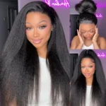 Drawstring 360 Lace Frontal Kinky Straight Glueless Wigs 100% Human Hair Pre Everything MyOwn Hairline - Image 2