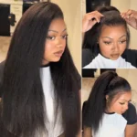 Drawstring 360 Lace Frontal Kinky Straight Glueless Wigs 100% Human Hair Pre Everything MyOwn Hairline