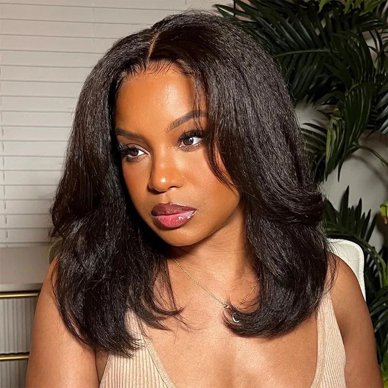 Layered Cut Kinky Straight Bob Human Hair Wig 6×5 HD Lace Glueless Short Wig Pre Plucked Natural Hairline Layered Cut Kinky Straight Bob Human Hair Wig 6×5 HD Lace Glueless Short Wig Pre Plucked Natural Hairline - Image 1