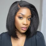 4C Edges Hairline | Kinky Straight Short Bob Human Hair Glueless Wigs Side Part 6×5 Lace 180% Density - Image 3