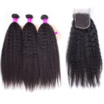 Brazilian Kinky Straight Virgin Hair 3 Bundles with 5×5 Lace Closure - Image 2