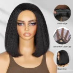 Kinky Straight Bob Half Wig Wear Go 100% Human Hair Flip Over Wig Beginner Friendly - Image 4