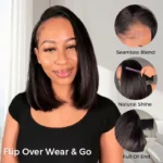 Kinky Straight Bob Half Wig Wear Go 100% Human Hair Flip Over Wig Beginner Friendly - Image 10