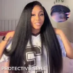 Kinky Straight Half Wig Wear Go Glueless 100% Human Hair Flip Over Wig for Beginners - Image 6